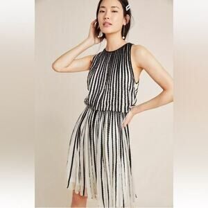 Anthropologie Geisha Designs Martinique Halter Dress Sz 8 Striped Black Cream